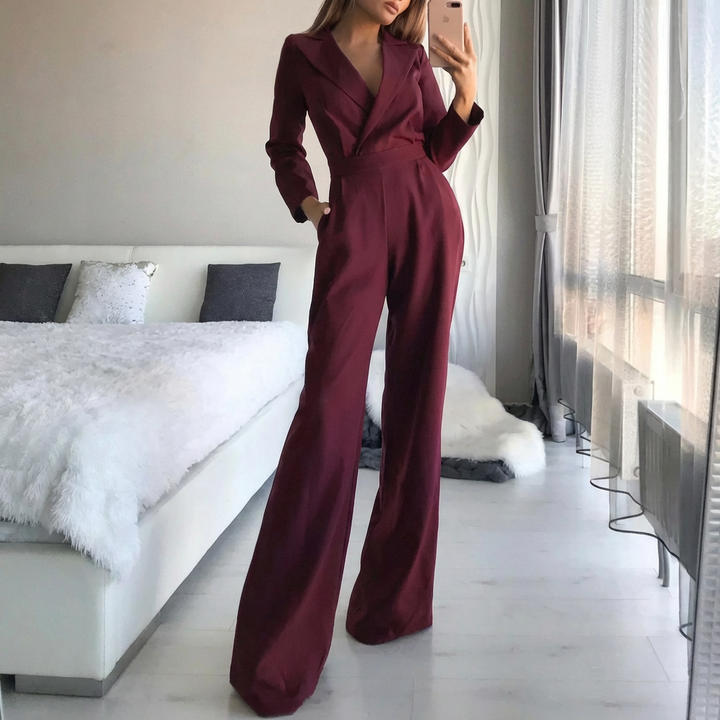 V-Hals Jumpsuit med Breda Ben för Kvinnor