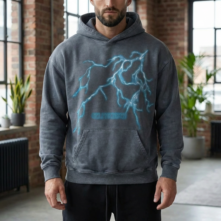 Oversized Grafisk Pullover Hoodie