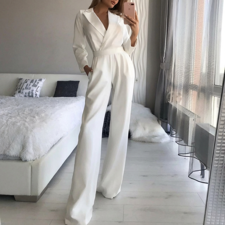 V-Hals Jumpsuit med Breda Ben för Kvinnor