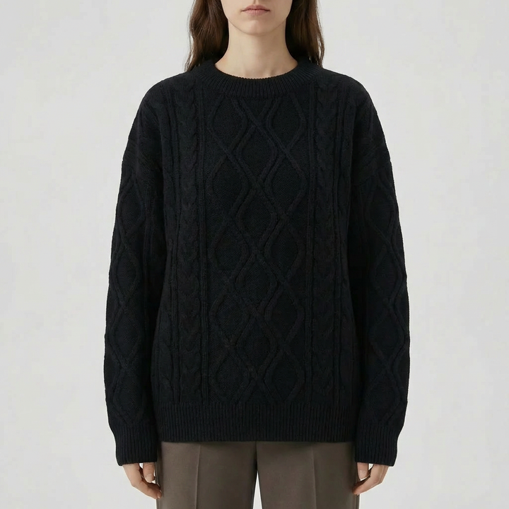 Oversized Kabelstickad Crewneck Pullover