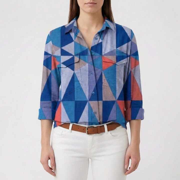 Blus med knappar fram och blommigt tryck