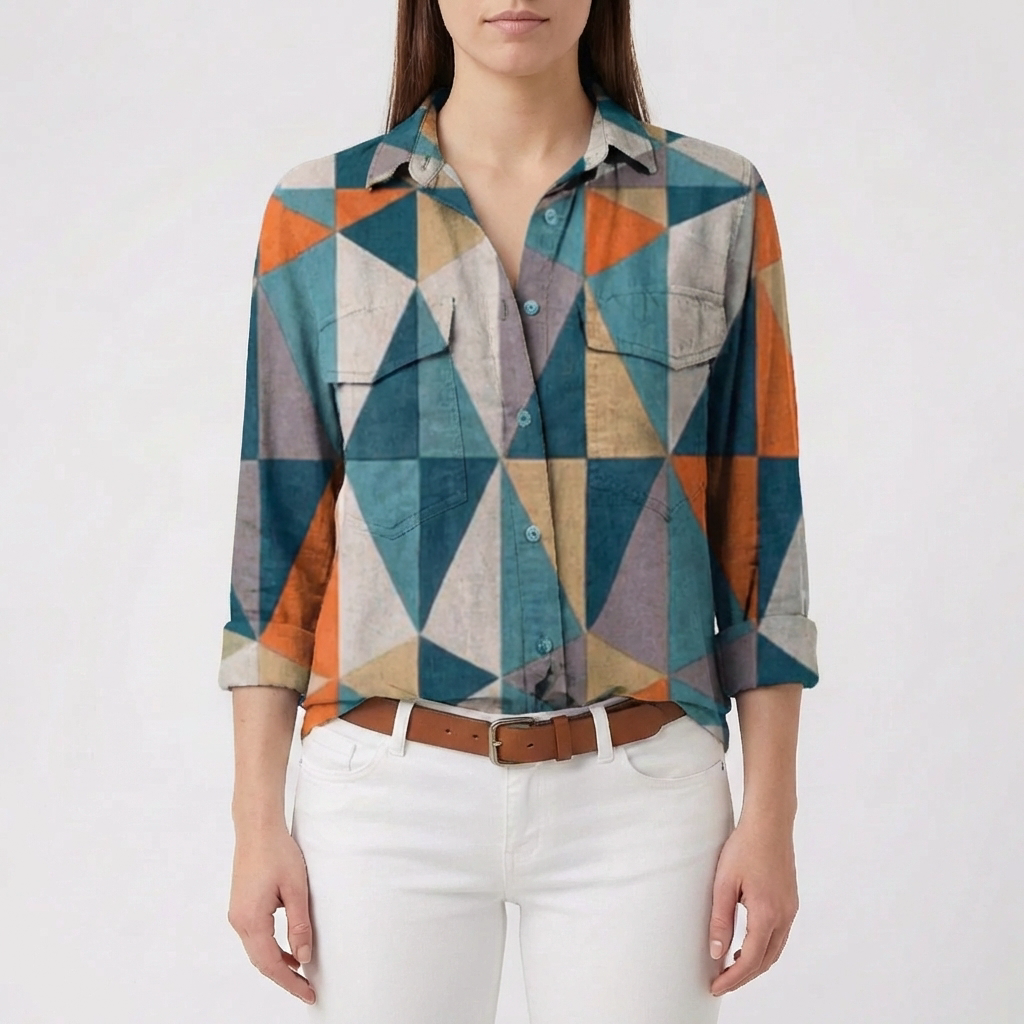 Blus med knappar fram och blommigt tryck