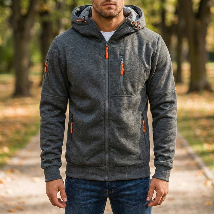 Full-Zip Huva Sweatshirt Jacka För Män