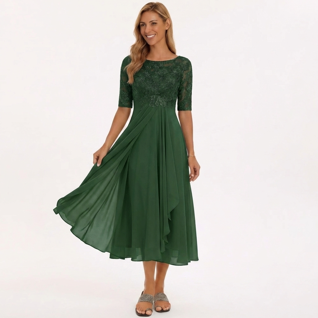 Spets Bodice Flödande Midi Klänning