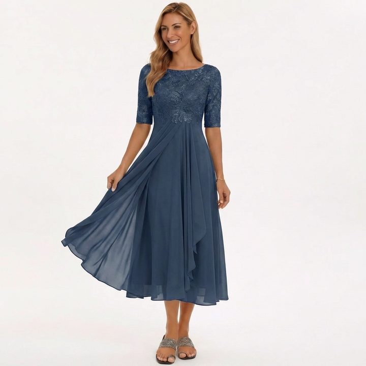 Spets Bodice Flödande Midi Klänning