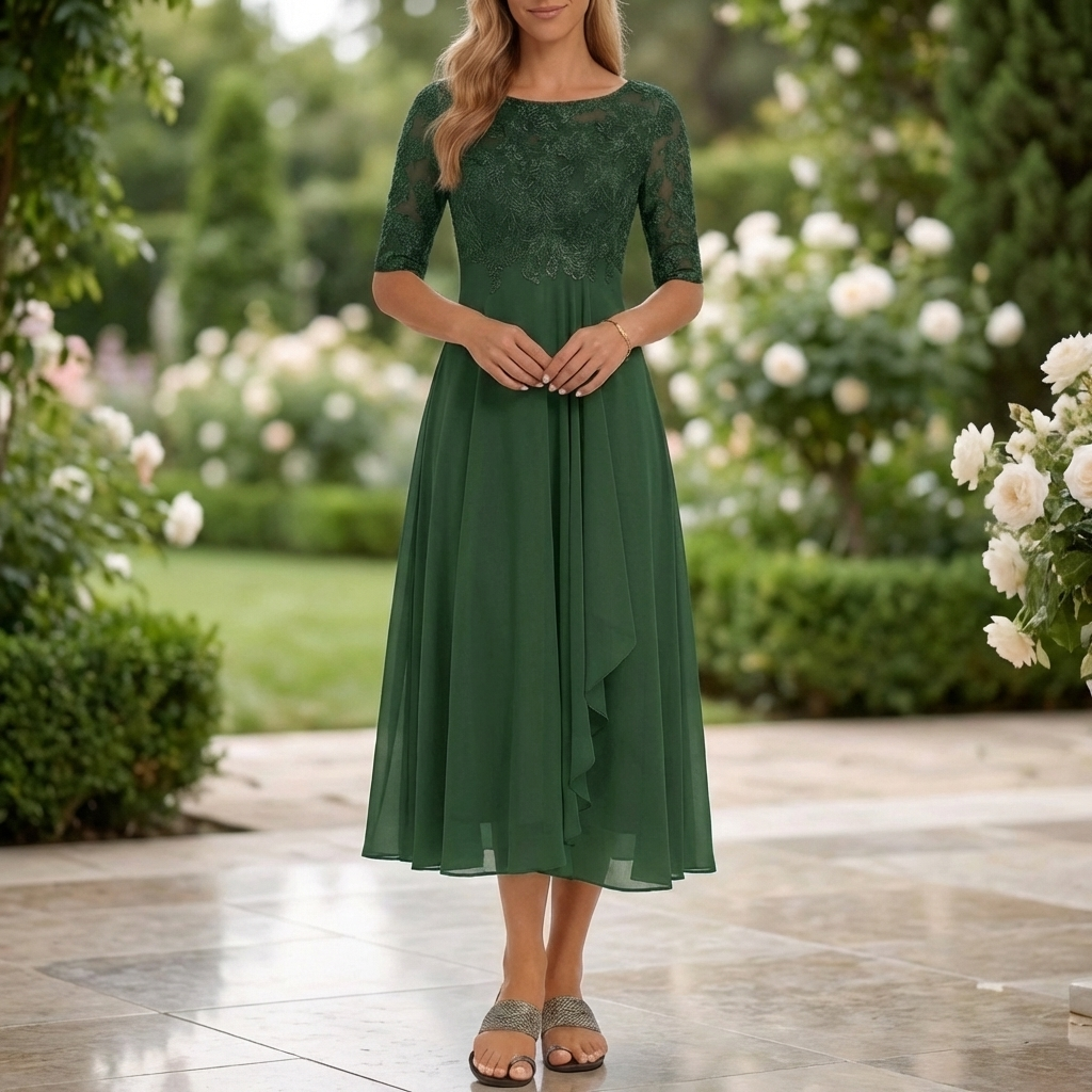 Spets Bodice Flödande Midi Klänning
