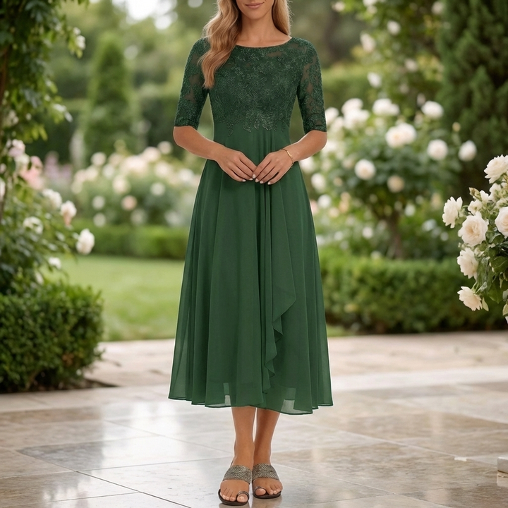 Spets Bodice Flödande Midi Klänning