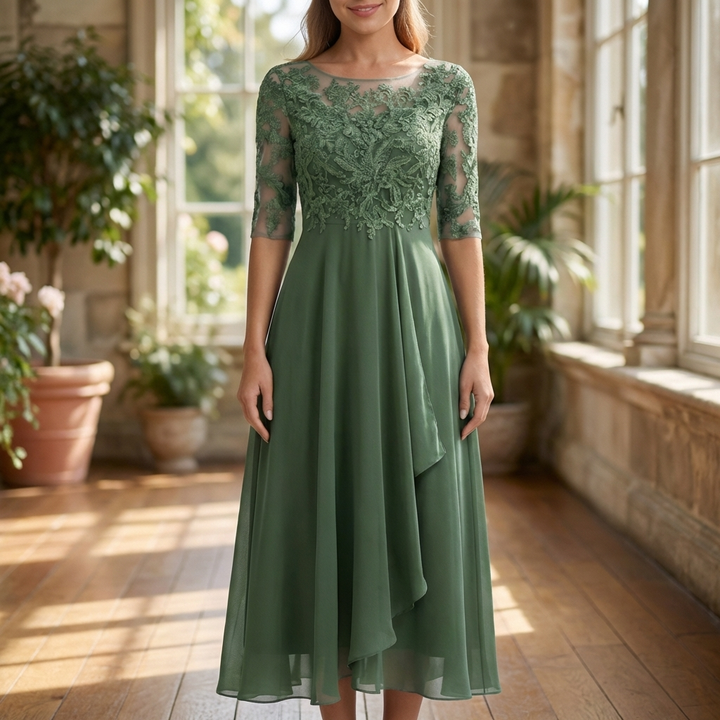 Midi-längd Spets Bodice Klänning