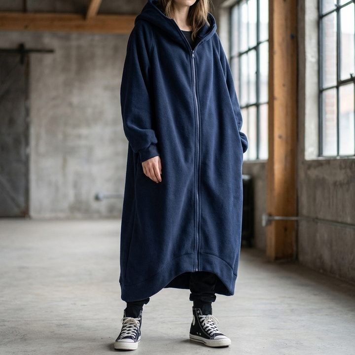 Oversized Kvinnors Kappa med Huva och Dragkedja