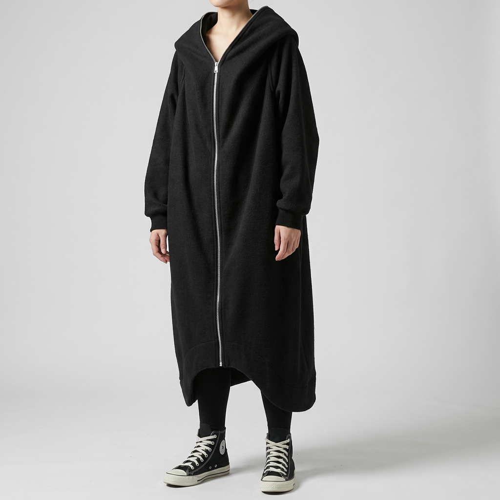 Oversized Kvinnors Kappa med Huva och Dragkedja