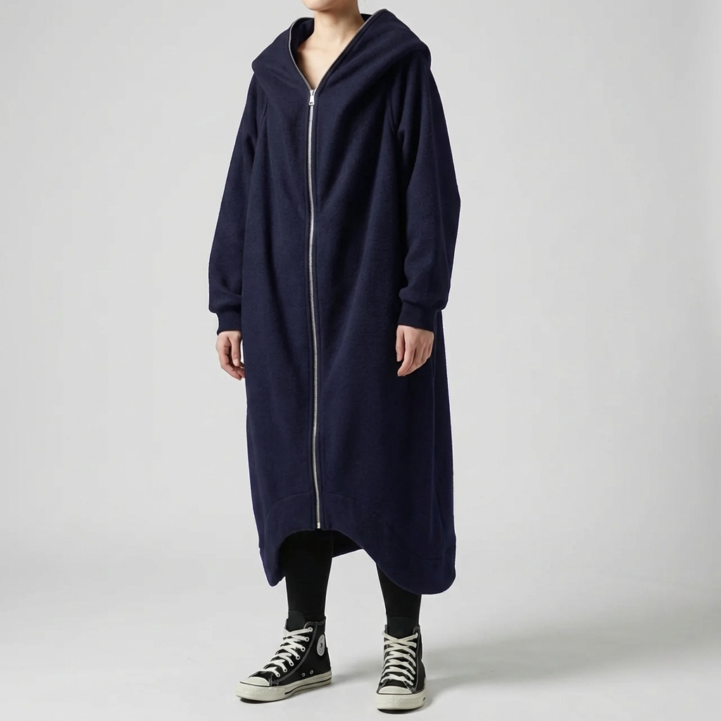 Oversized Kvinnors Kappa med Huva och Dragkedja