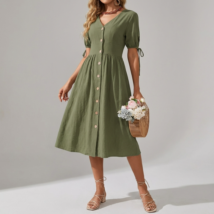 V-Hals Cotton Vår/Sommar Klänning med Enkelt Elegans
