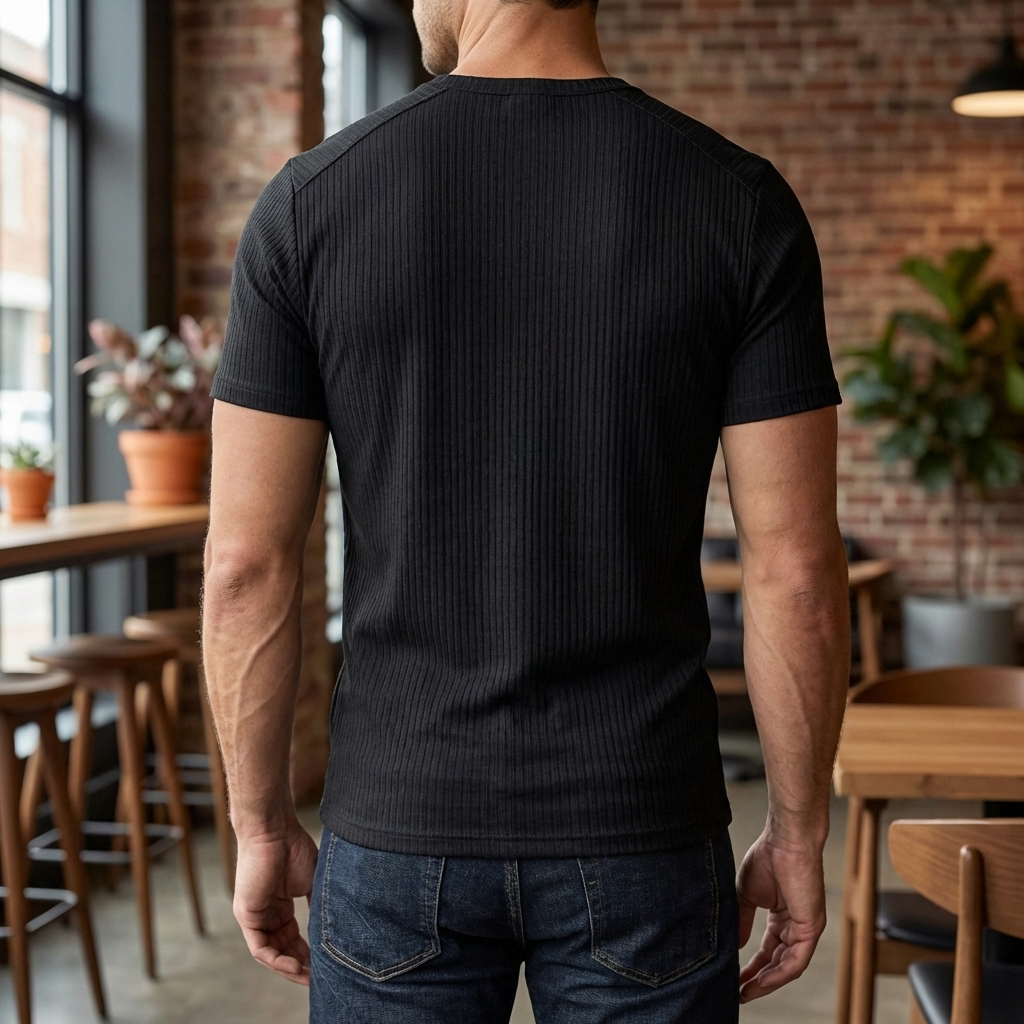 Slim-Fit Henley T-Shirt för män med knappstängning