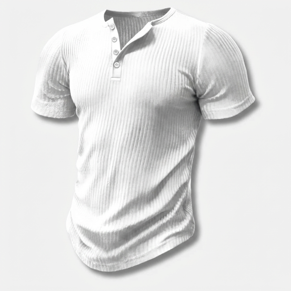 Slim-Fit Henley T-Shirt för män med knappstängning