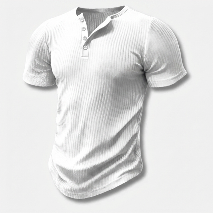 Slim-Fit Henley T-Shirt för män med knappstängning