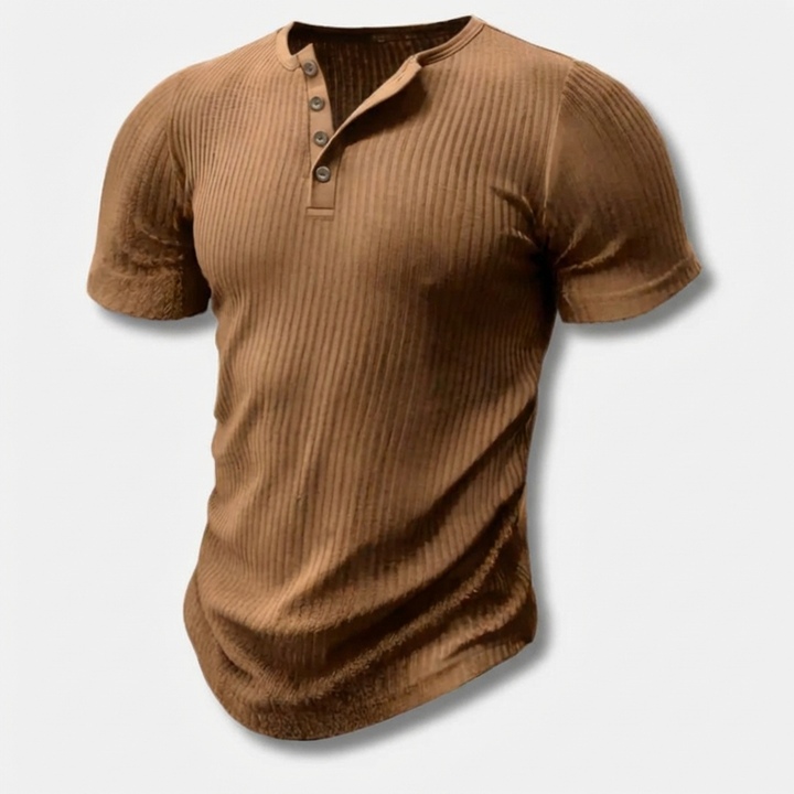 Slim-Fit Henley T-Shirt för män med knappstängning