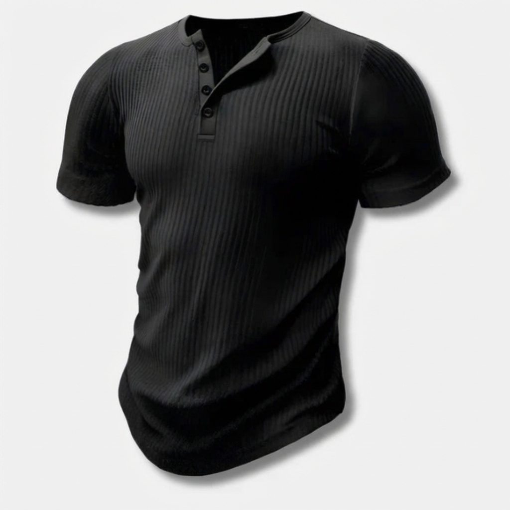 Slim-Fit Henley T-Shirt för män med knappstängning