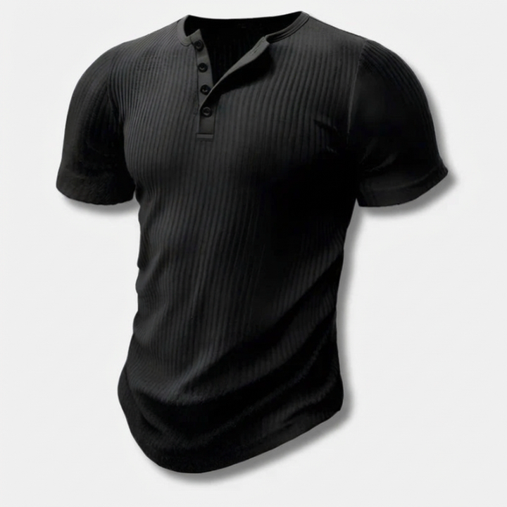 Slim-Fit Henley T-Shirt för män med knappstängning