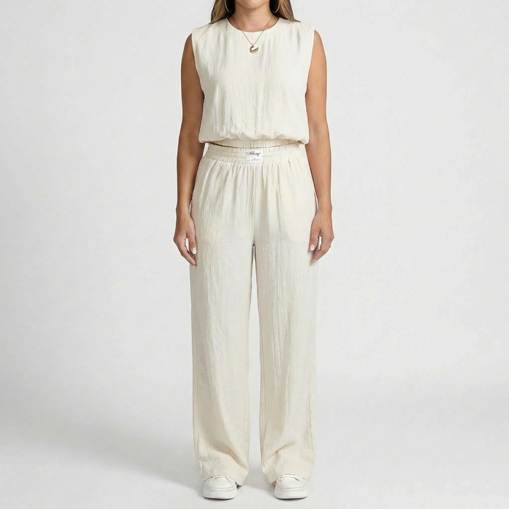 Ärmlös Crop Top Och Vida Byxor Set