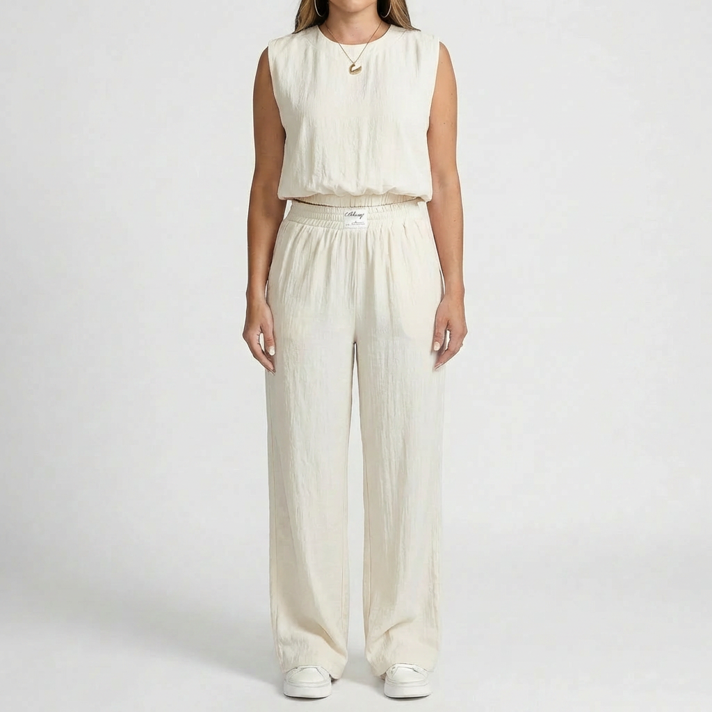 Ärmlös Crop Top Och Vida Byxor Set