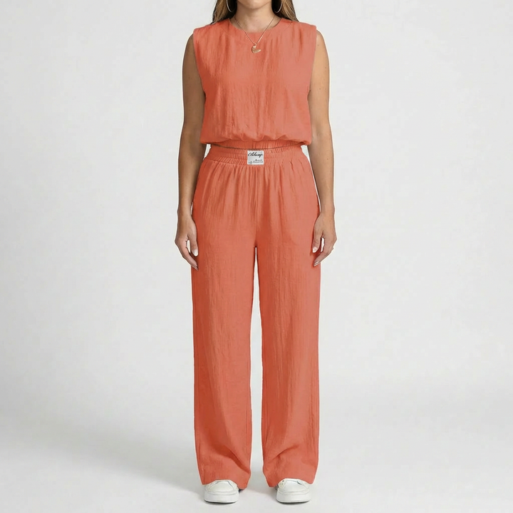 Ärmlös Crop Top Och Vida Byxor Set