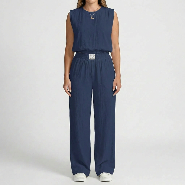 Ärmlös Crop Top Och Vida Byxor Set