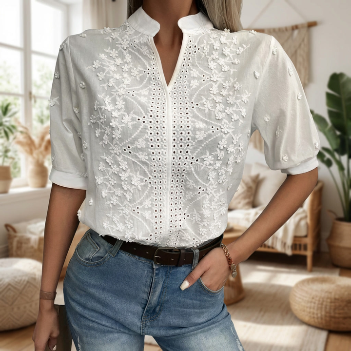 Sommar Vit Blus med Broderi för Kvinnor