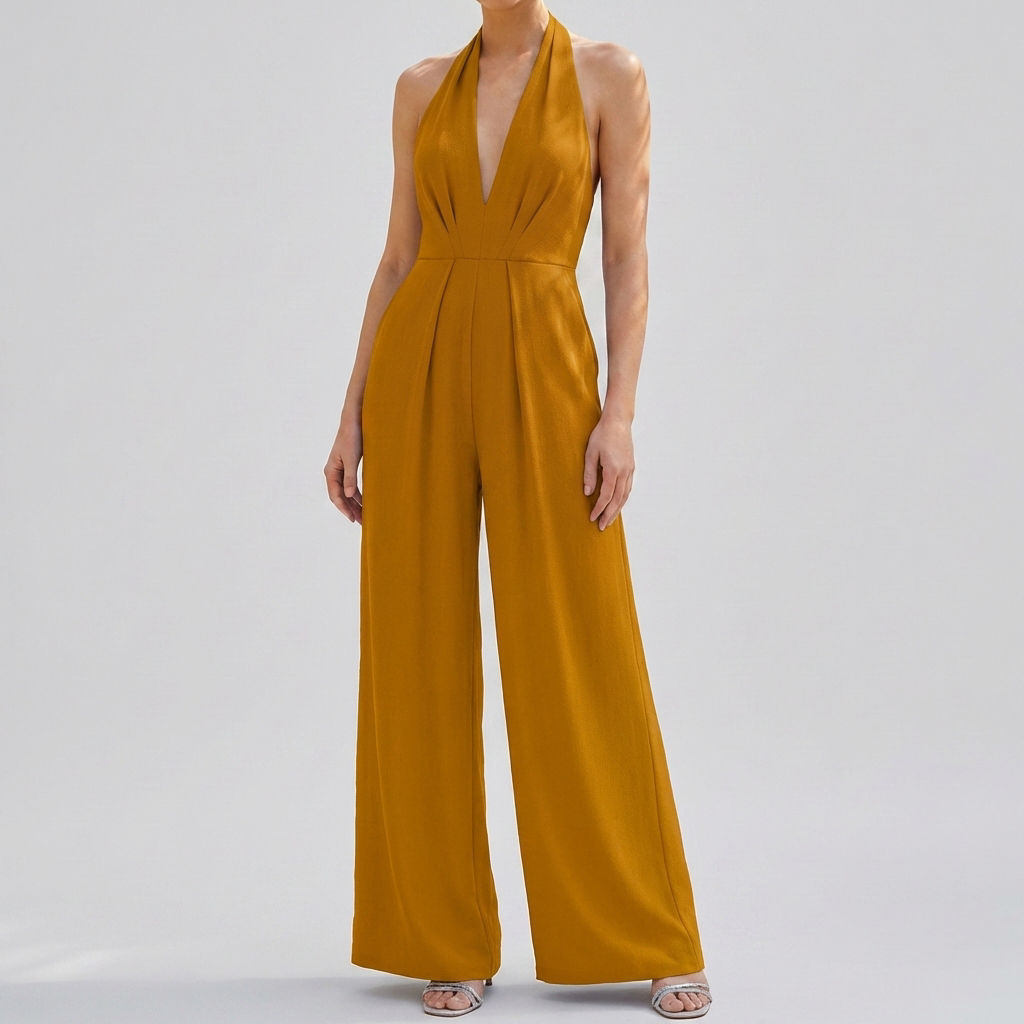 Djup V-hals Backless Jumpsuit för Kvinnor