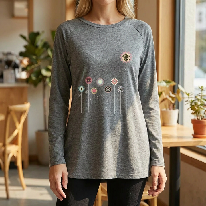 Sweatshirt med 3D Blomsterbroderi Mjuk Textur för Kvinnor