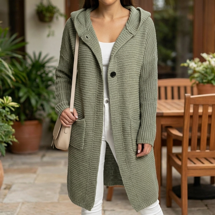 Stickad Hooded Cardigan för Kvinnor