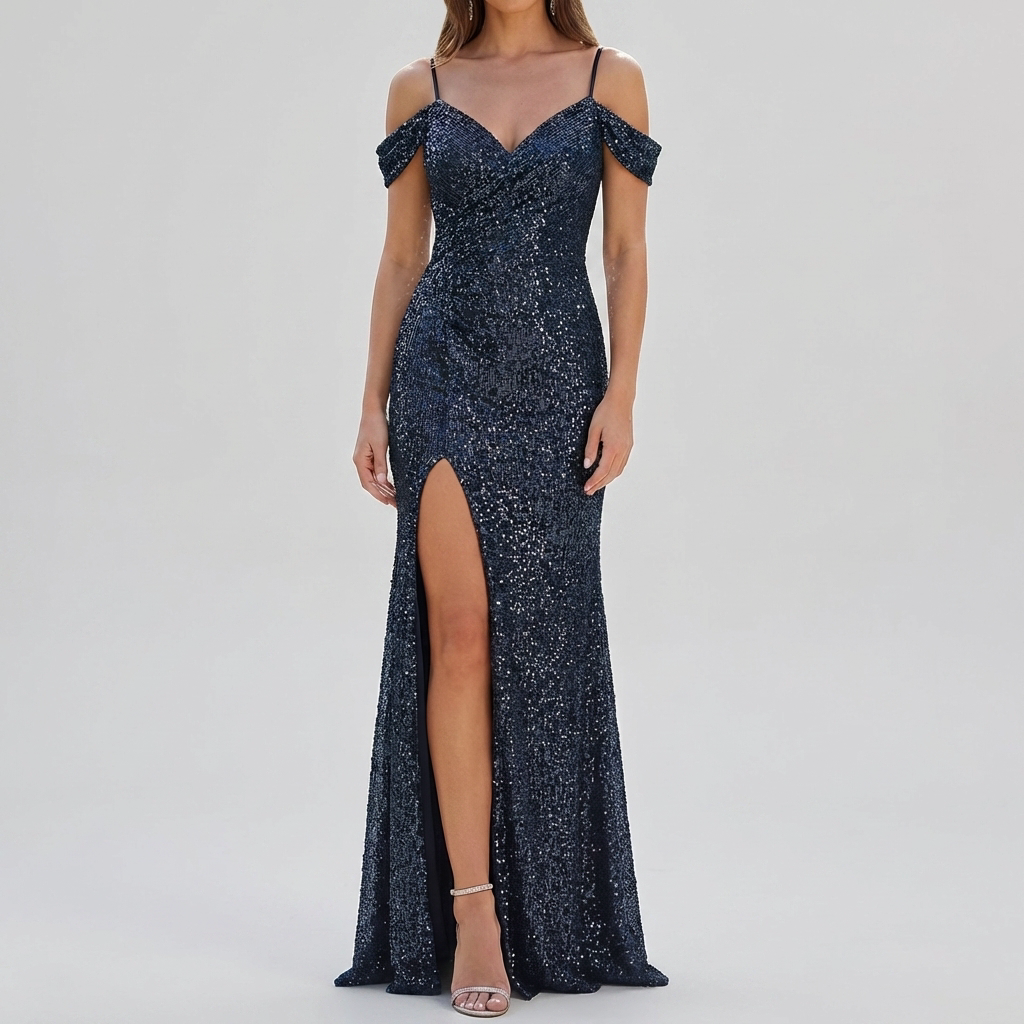 Elegant Paljett Off Shoulder Maxiklänning