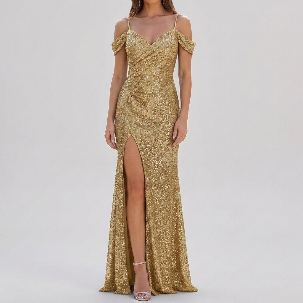 Elegant Paljett Off Shoulder Maxiklänning