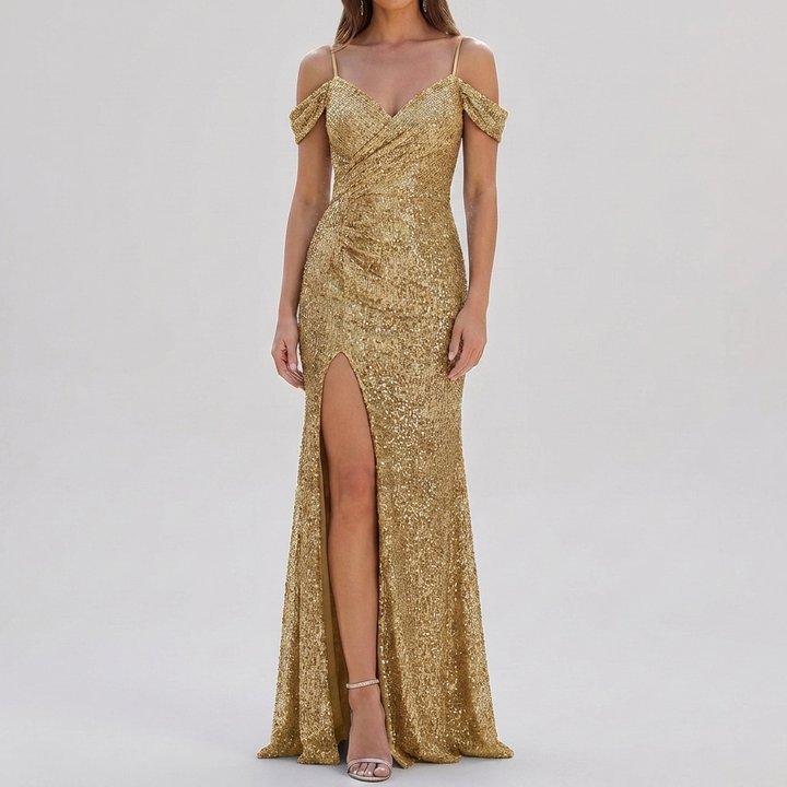 Elegant Paljett Off Shoulder Maxiklänning