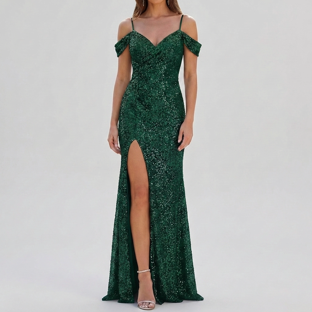 Elegant Paljett Off Shoulder Maxiklänning
