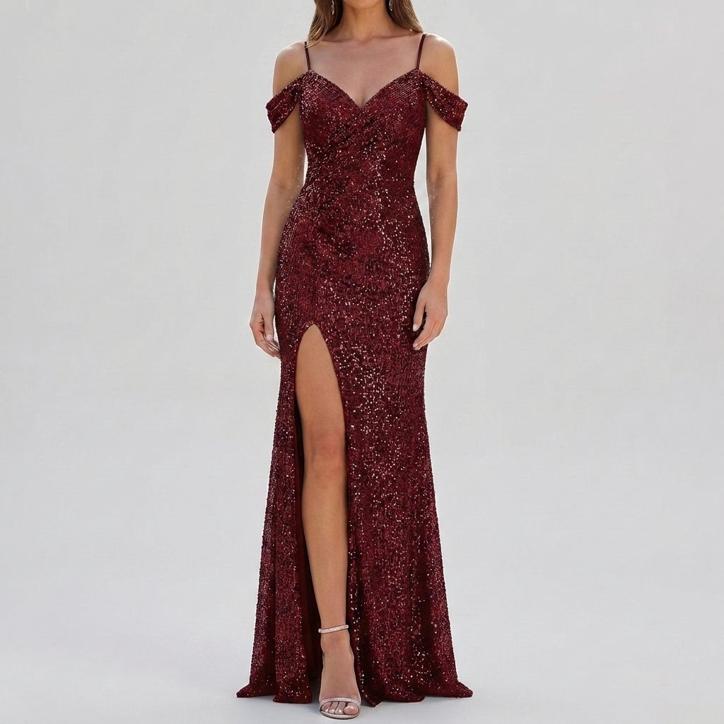 Elegant Paljett Off Shoulder Maxiklänning