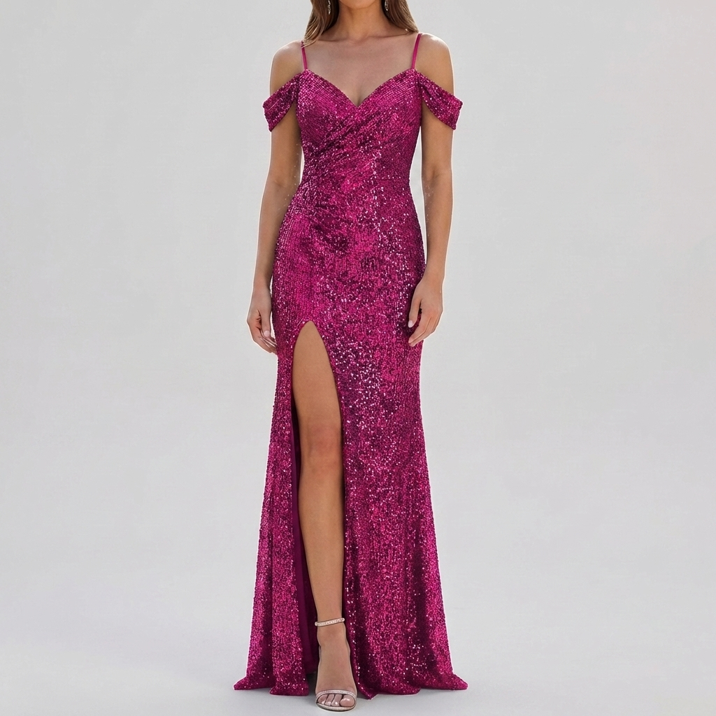 Elegant Paljett Off Shoulder Maxiklänning