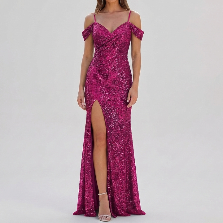 Elegant Paljett Off Shoulder Maxiklänning