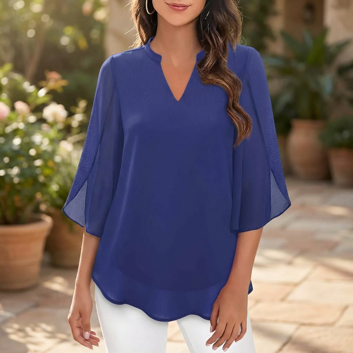 V-hals sommar-top med petal-armer
