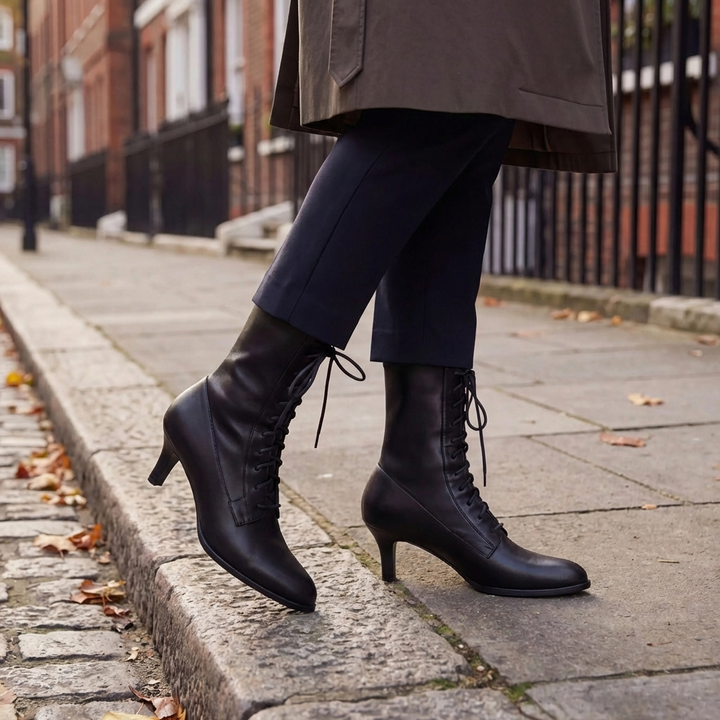 Spetsig Tå Snörning Mid-Calf Boot
