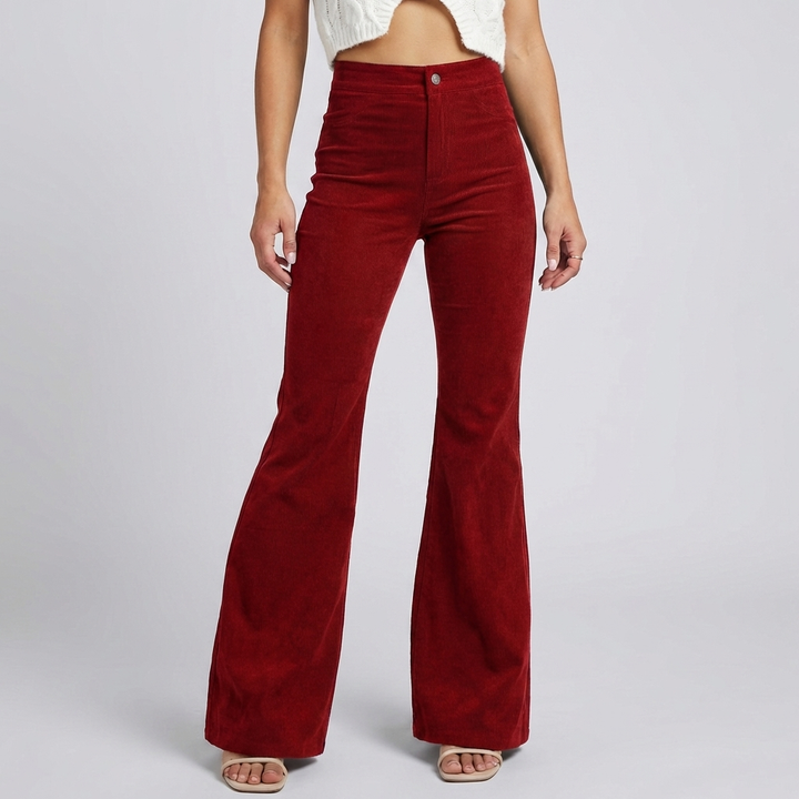 Trendy Velour Flared Byxor för Kvinnor
