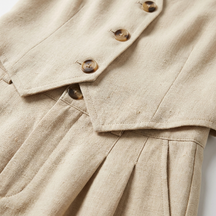Ärmlös V-ringad Knapp-Fram Jumpsuit