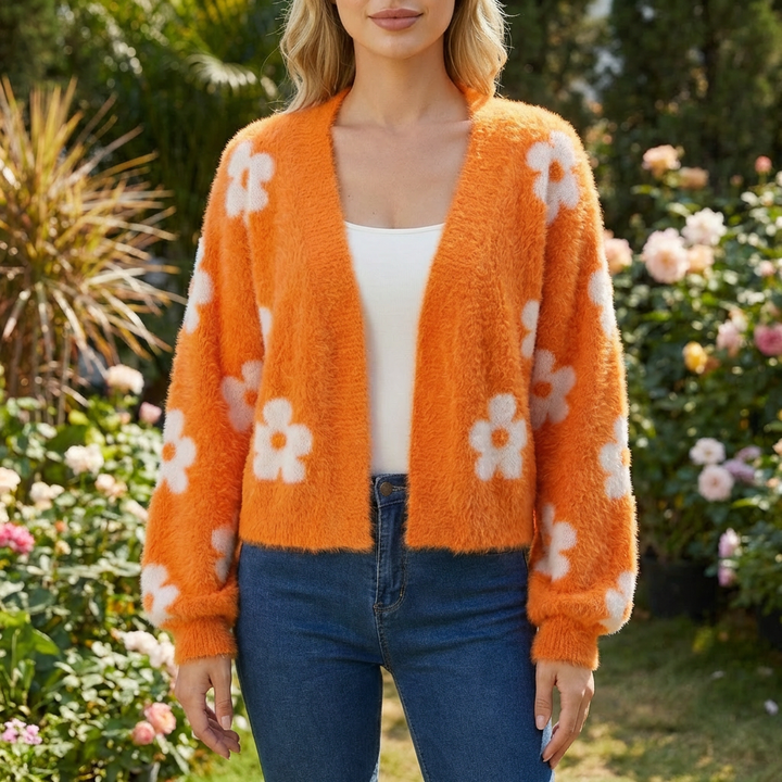 Öppen-fram Blommig Cardigan Tröja för Kvinnor