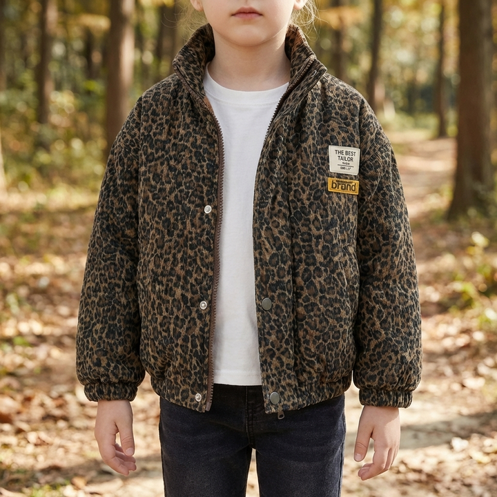 Quiltad Leopard Mönster Barnjacka