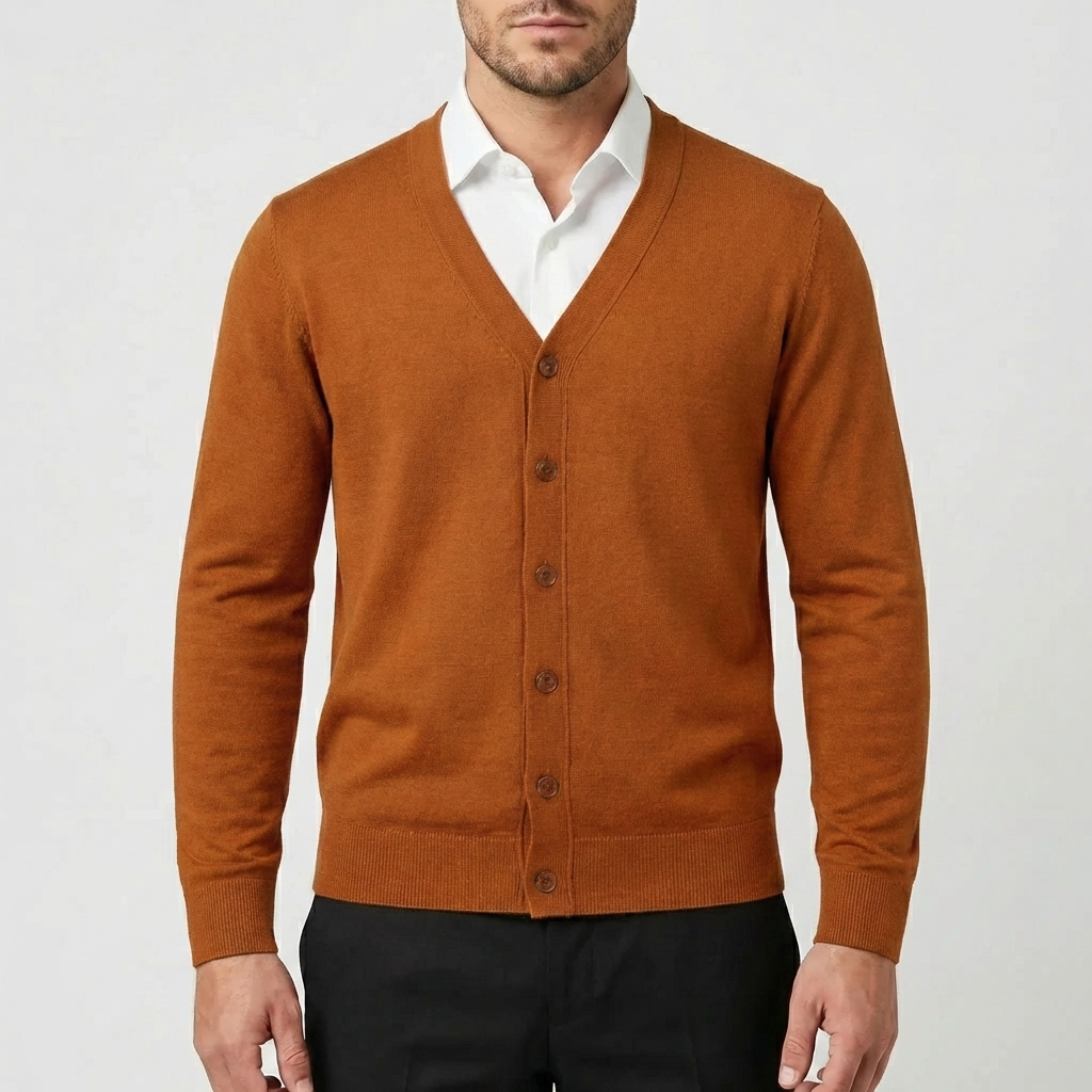 Knapp-Up Stickad Cardigan För Män
