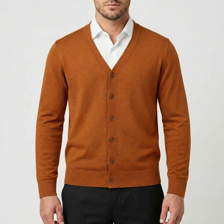 Knapp-Up Stickad Cardigan För Män