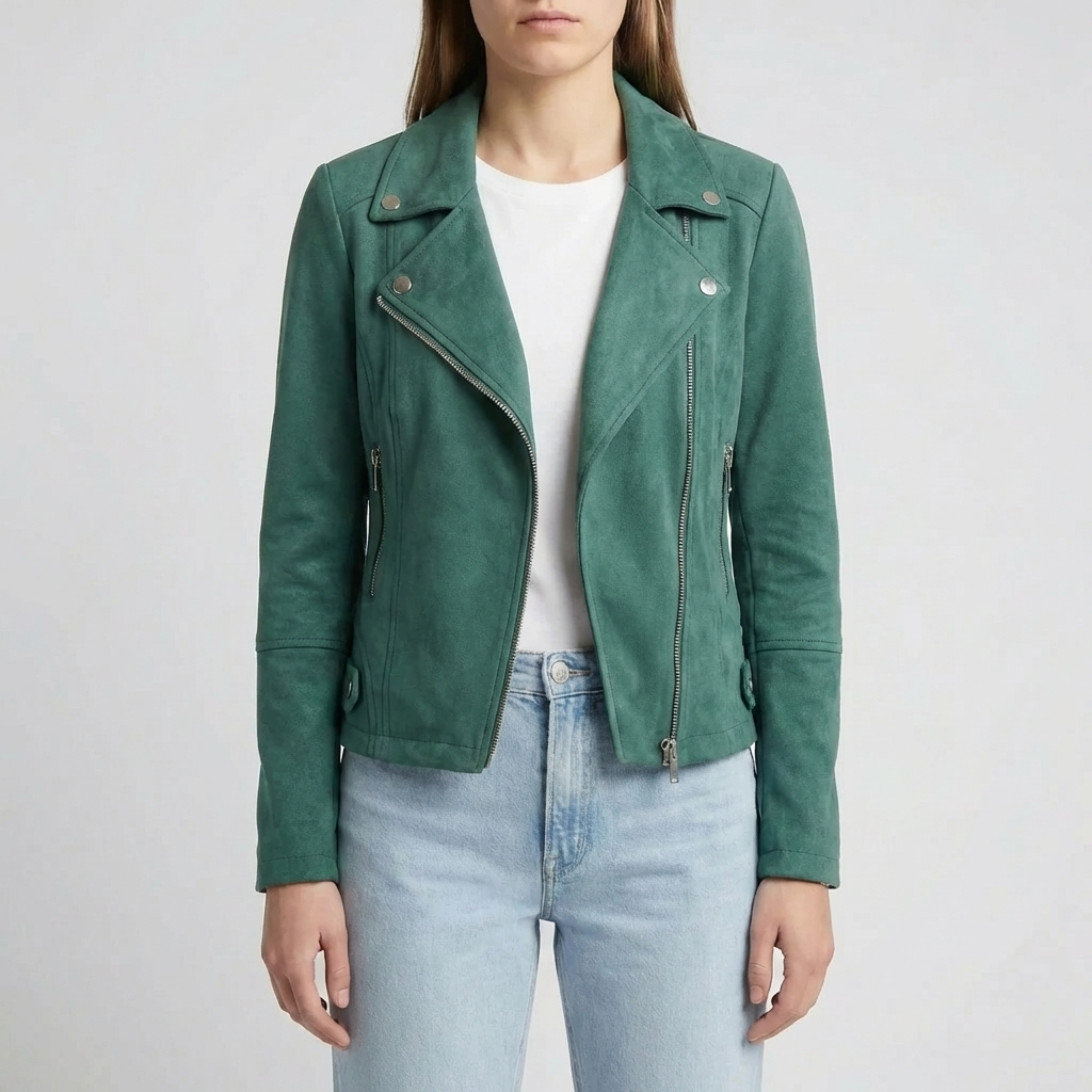 Croppad Moto-Stil Dragkedja Jacka