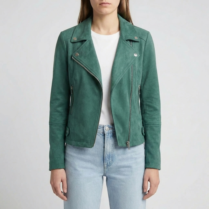 Croppad Moto-Stil Dragkedja Jacka