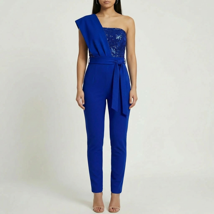 En-axel Paljett-Bodice Jumpsuit