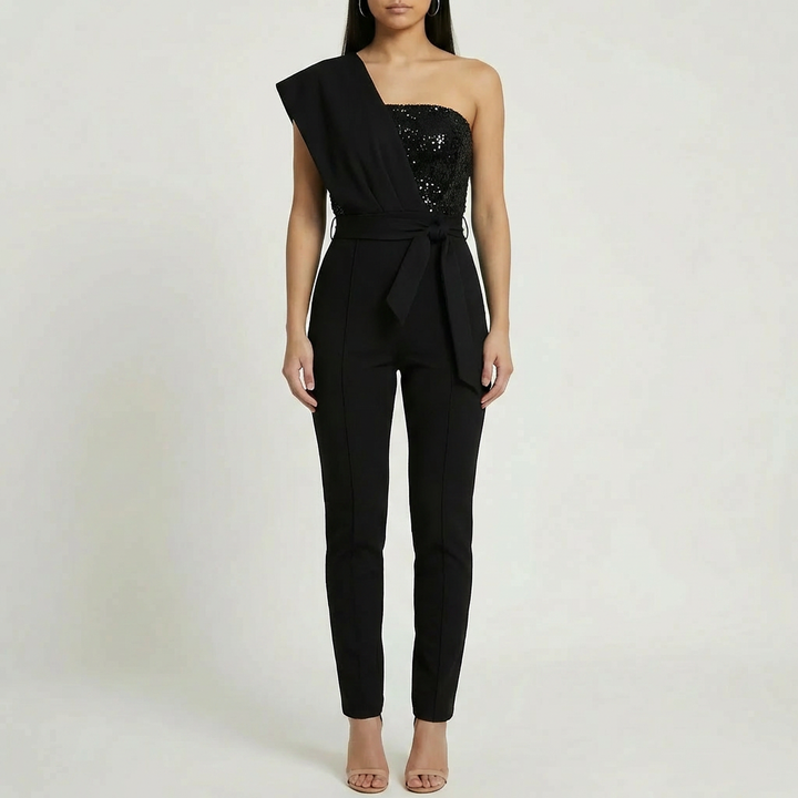 En-axel Paljett-Bodice Jumpsuit