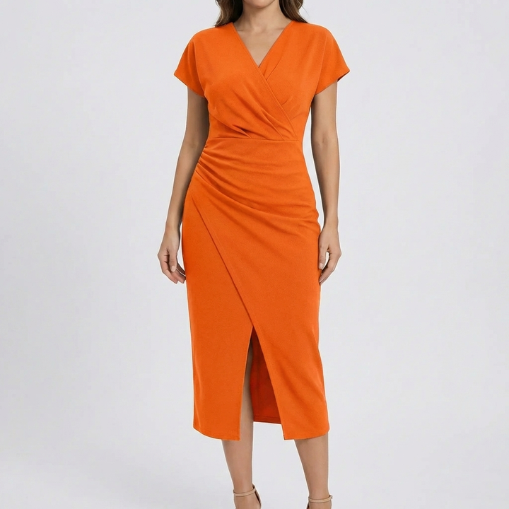 Kortärmad Wrap-stil Midi Klänning